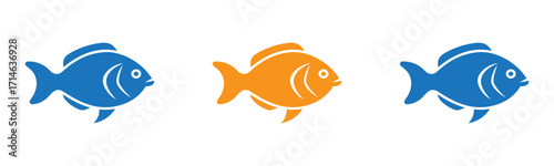 Eye-catching fish icons in bold colors create a sense of energy and playfulness. Ideal for businesses, websites, or projects related to marine life, aquariums, or any aquatic theme. Versatile and read