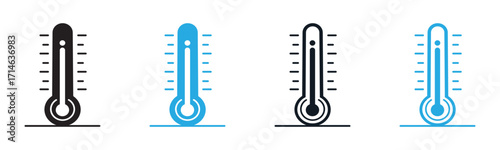 Thermometer icons indicating various temperature ranges, ideal for illustrating weather forecasts, climate change, or medical applications. A simple yet impactful visual for diverse projects.
