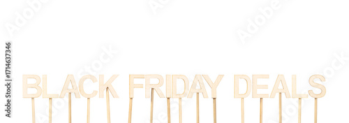 Wooden letter-by-letter sign forming the text “Black Friday Deals,” used in sale signage and marketing for online stores