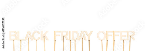 Black Friday Offer wooden sign, ideal for digital advertisements and promotional material in retail