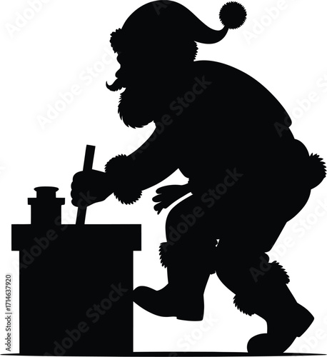 Santa Claus descending chimney silhouette christmas
