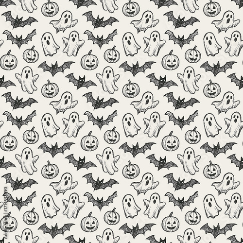 Halloween Seamless Pattern. Hocus Pocus. Spooky Quotes. Scary Background