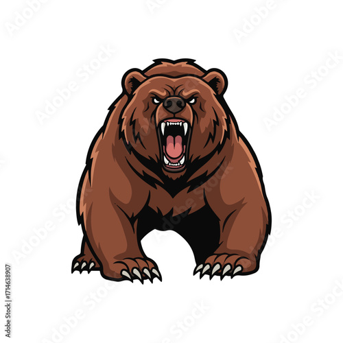 Angry Brown Bear Mascot, Powerful Wild Animal Illustration