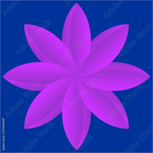 A luminous eight-petal bloom in vivid magenta and purple hues, gracefully unfolding against a deep blue backdrop, symbolizing elegance, balance, and unity.