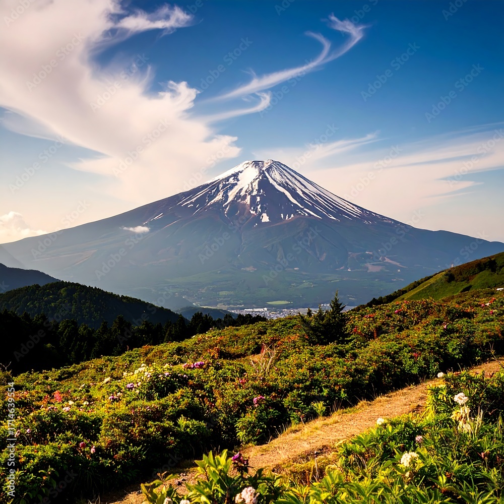 Fototapeta premium Mountain vista with vibrant flora