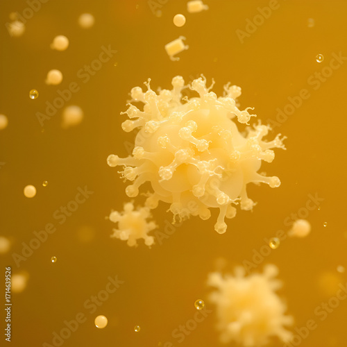 Clusters of bacteria floating in fluid. Clostridium, E-coli, salmonella.