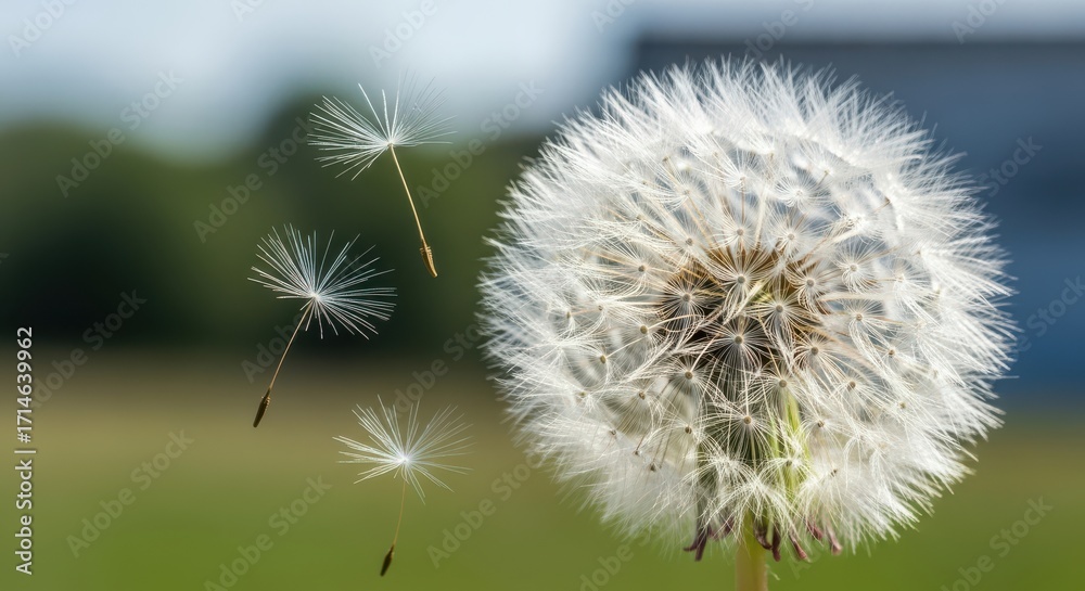 Fototapeta premium Dandelion seeds disperse in the gentle breeze on a sunny day