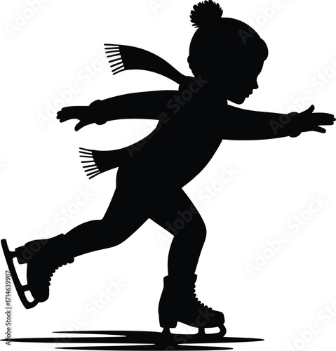 Child ice skating silhouette winter sport