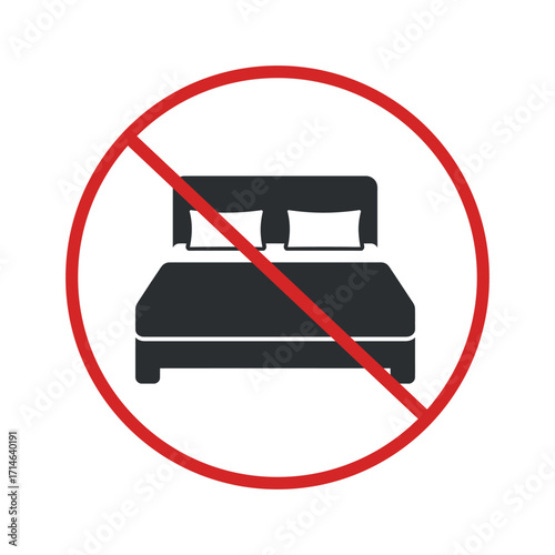 No Rest Zone A Vector Bed Icon with a Prohibition Symbol Indicating a Place Where Sleep is Not Allowed