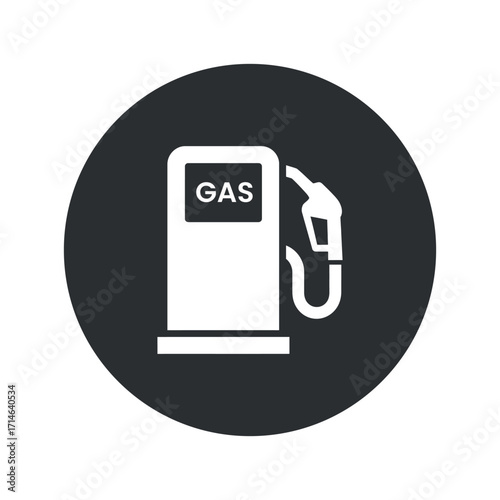 Gas Station Icon Vector Illustration Depicting Fuel Dispenser on Dark Circle Background for Industry
