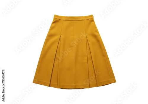 Isolated mustard-yellow skirt, elegant pleated design, stylish women's apparel for fashion ads