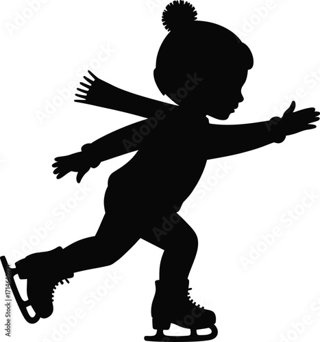 Child ice skating with scarf and hat winter