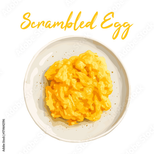 scrambled egg in watercolor illustration style, isolated vector on white background