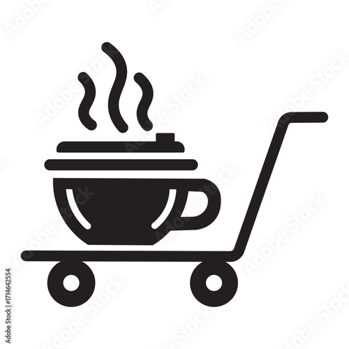 Hot coffee cup on a hand truck, representing delivery or mobile coffee service