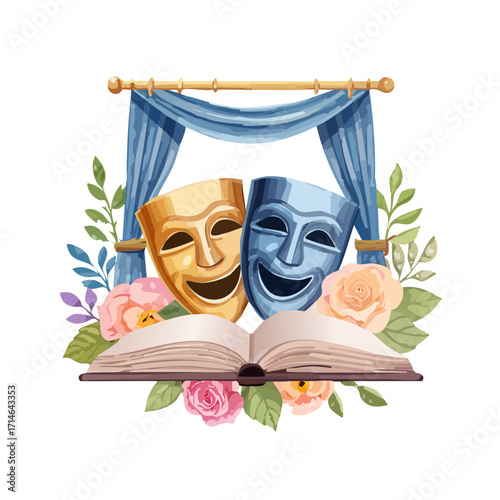Theater Masks Watercolor Illustration