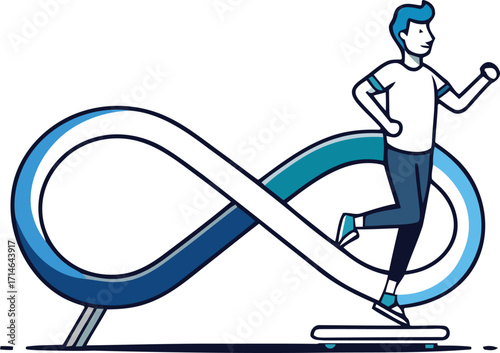 Conceptual artwork of a runner on an infinite loop treadmill symbolizing stamina and long-term health goals