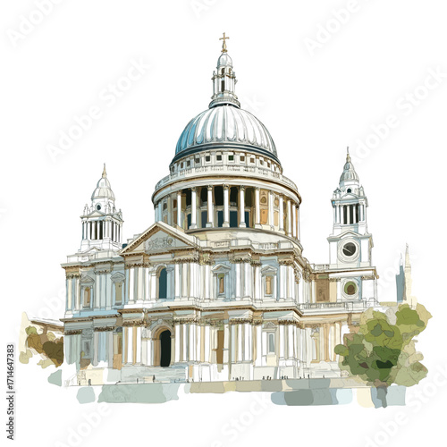 St. Paul's Cathedral. St. Paul's Cathedral watercolor vector illustration