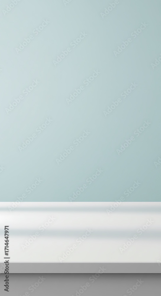 custom made wallpaper toronto digitalMinimalist scene with a white shelf against a light blue wall, creating a clean and simple backdrop.