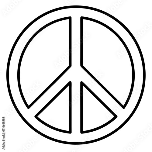 Contour illustration of a peace sign in one line, vector, transparent background, copy space