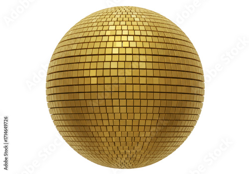 Isolated golden disco ball shines, festive, for event, celebration or party design, 3D render