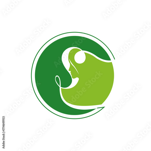 Woman Face Silhouette with Green Circle - Beauty, Spa, Natural and Herbal Logo Design
