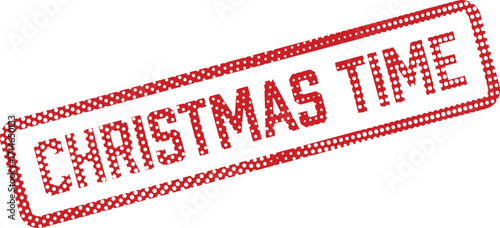 Red polka dot pattern creates the 'Christmas Time' words framed in matching border
