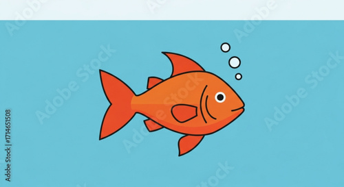 Orange fish swimming in blue water with bubbles illustration for kids and educational resources design usage