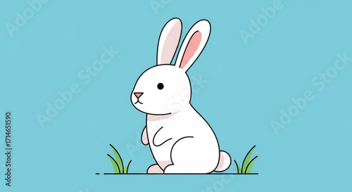 Cute white bunny rabbit illustration vector drawing for easter spring animal pet design and decoration