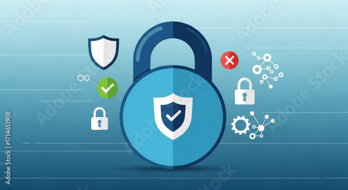 Cybersecurity protection safety padlock shield security data network internet access secure connection 100 character