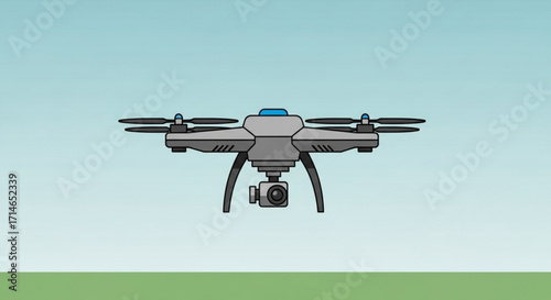 Illustration of a grey drone with camera for aerial photography and video recording technology concept