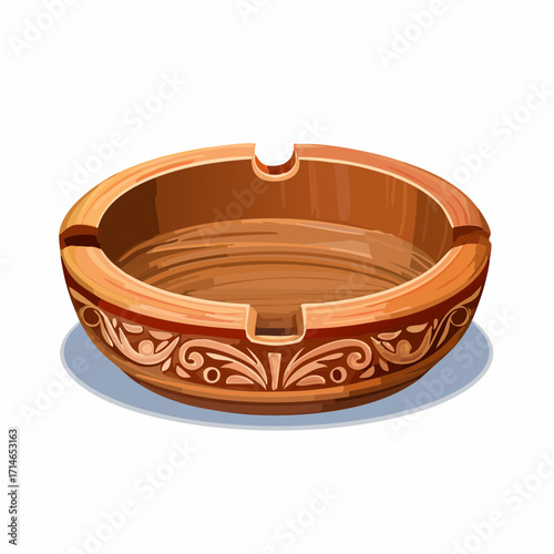 Decorative Wooden or Ceramic Ashtray Vector Illustration