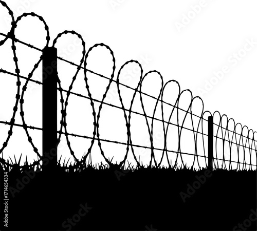 Barbed Wire Fence Silhouette Security, Restriction, and Boundary Symbol