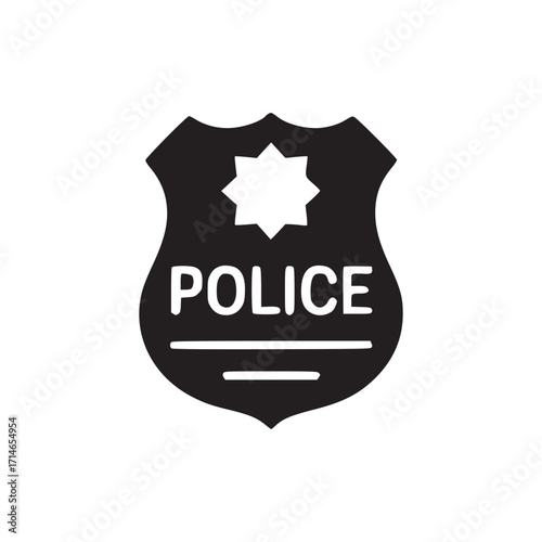 Vector art of police badge icon symbol of law enforcement, authority, and protection vector illustration of a police shield in a minimalist style for web, print, and design projects