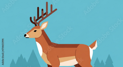 Illustration of a deer in the forest with antlers wildlife animal nature scene outdoor scenic design vector art