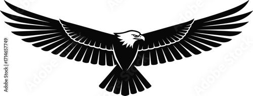Eagle silhouette vector, flying bird illustration, patriotic symbol, bold black wings, wildlife design, freedom concept, symmetrical animal art, stock graphic