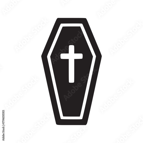 Vector art of a simple black coffin icon with a cross the coffin is depicted with a classic shape and a cross in the center, creating a minimalist and clean design