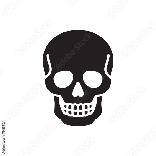 Vector art of a simple black skull icon, perfect for halloween designs, tattoo art, or representing danger and mortality in a modern and minimalist style illustration