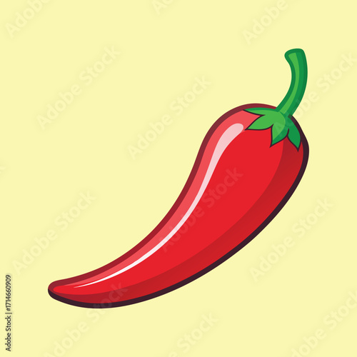 Illustration of a vibrant and stylized red chili pepper on green background