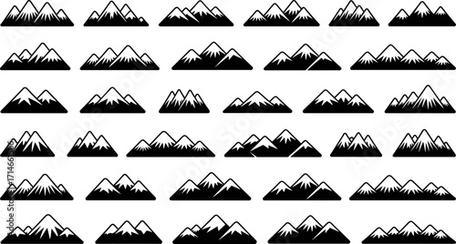 Majestic Mountain Silhouettes: A collection of intricate black and white illustrations capturing the essence of majestic mountain landscapes.