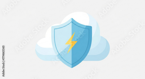 Cloud security shield with lightning bolt for data protection and online safety concept illustration vector