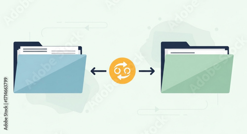 File transfer and data synchronization between folders for backup and sharing process illustration concept