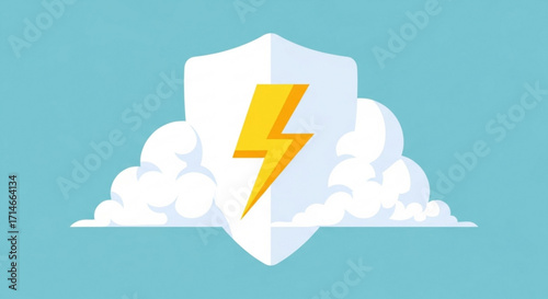 Cloud security protection with lightning bolt, secure cloud computing and data safety concept icon vector