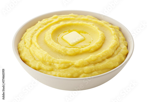 Tableau sur toile Isolated mashed potatoes with butter in ceramic bowl, comfort food for dinner