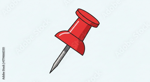 Red thumbtack pushpin vector illustration for office supplies and notice board stationery design element