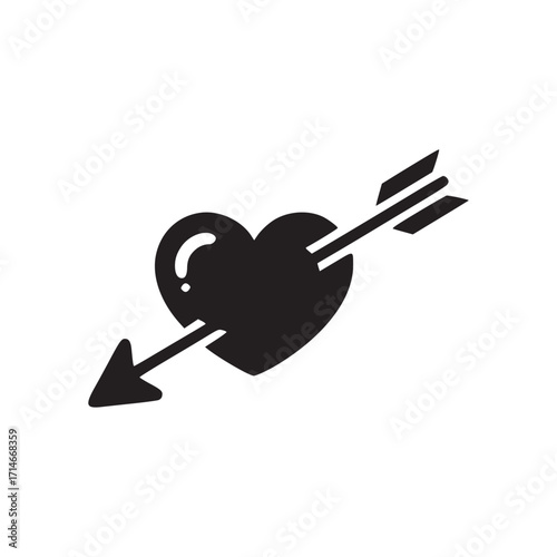 Vector art of heart with arrow icon represents love, passion, and being struck by cupids arrow perfect for valentines day, romantic designs, or expressing affection