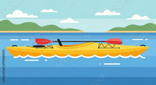 Kayak vector illustration for outdoor adventures and water sports activities on a sunny day at the lake