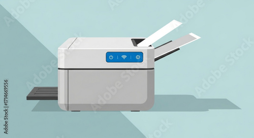 Modern office printer vector illustration for printing document and wireless printer technology design concept