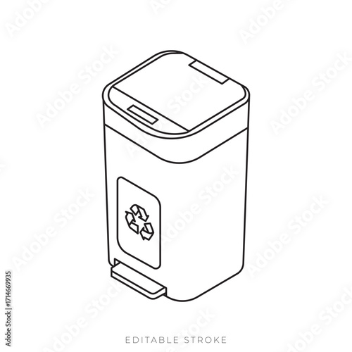 Smart Waste Bin Isometric Vector Outline Connected Recycling Trash Can Illustration