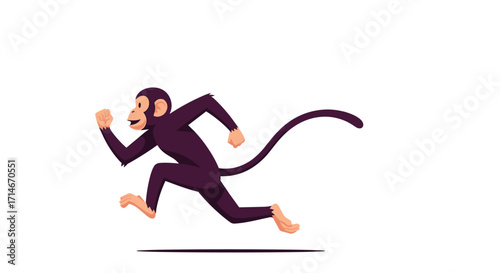 A happy cartoon monkey is running very fast with its arms and legs outstretched.