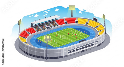 Isometric soccer football stadium illustration vector design for sports event competition and games venue 100